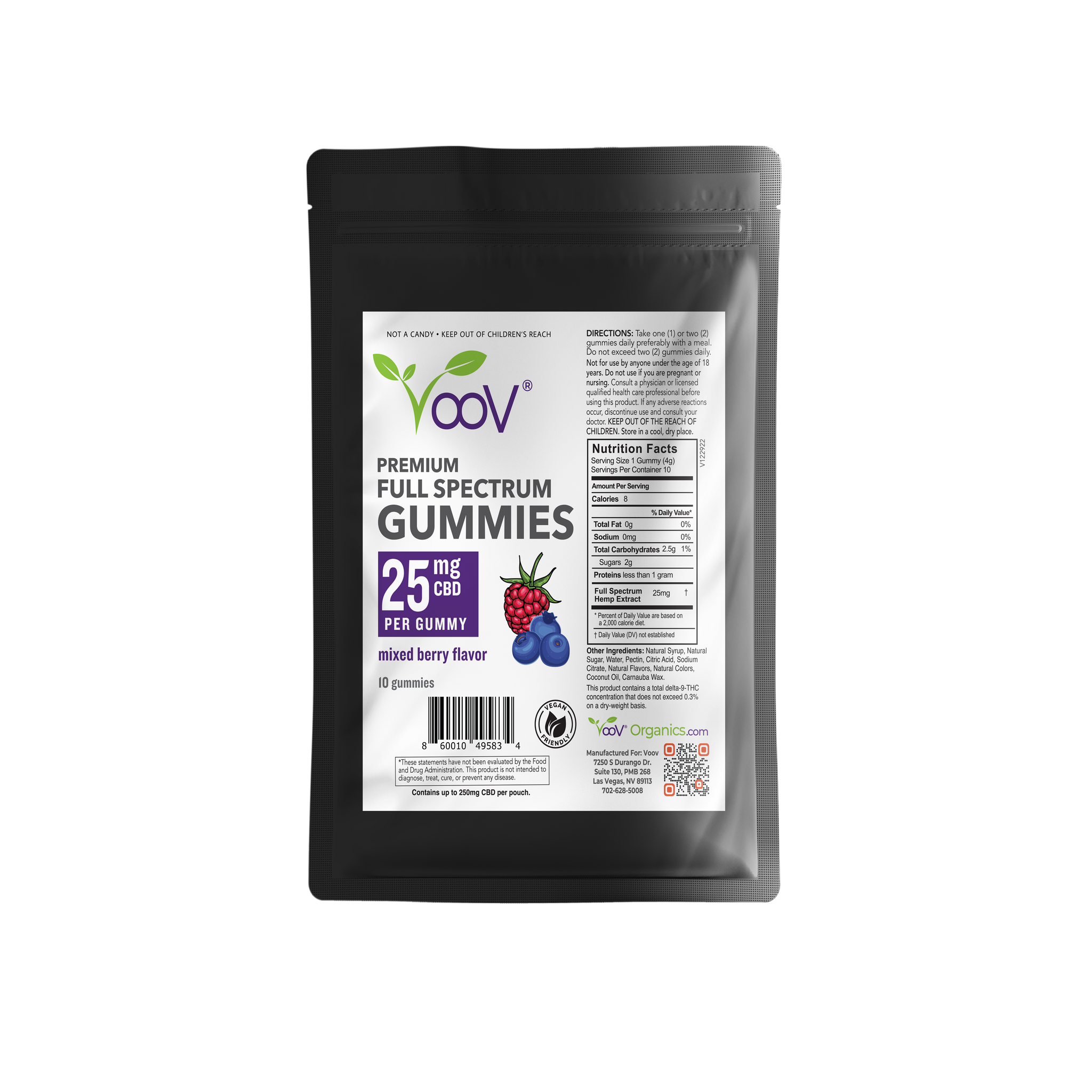 Voov® Premium Full Spectrum Gummies - Mixed Berry Flavor 25mg CBD